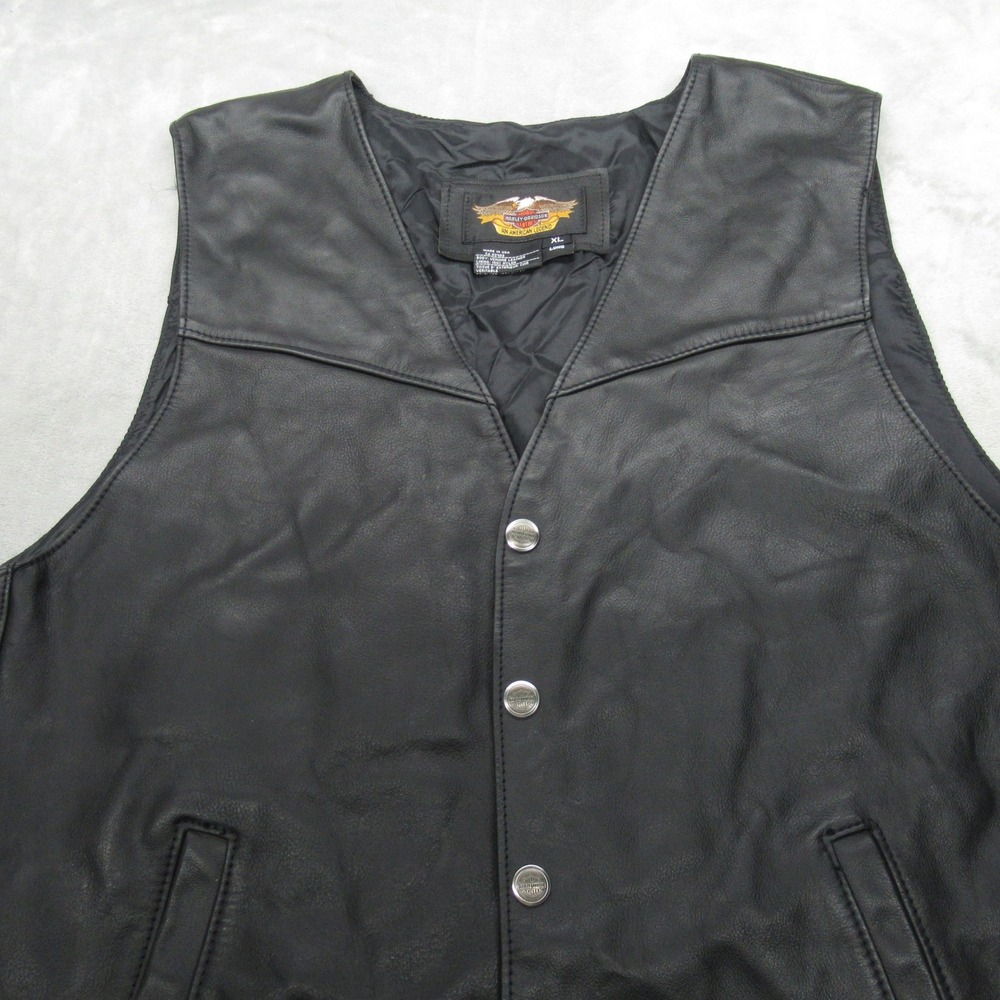 Harley Davidson Vest Mens XL Long Black Leather Motorcycle Heavyweight USA VTG‎ - Picture 8 of 12